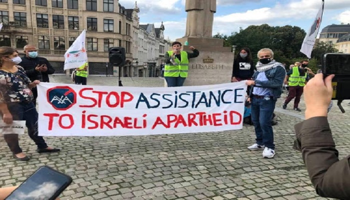 وقفة في بروكسل للمطالبة برفع الحصار المفروض على غزة في ظل تفشي 