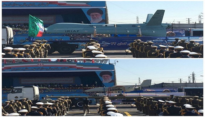 لأول مرة.. الجيش الإيراني يستعرض الطائرة المسيرة الاستراتيجية 